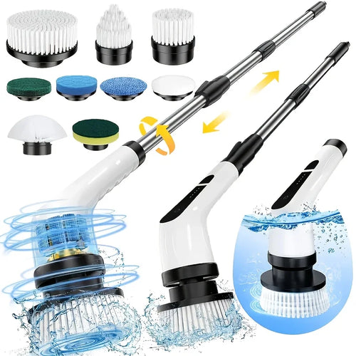 Cordless Electric Rotary Cleaning Brush with 9 Brush Heads - LED Power Display, IPX7 Waterproof, For Floors Cars Bathrooms