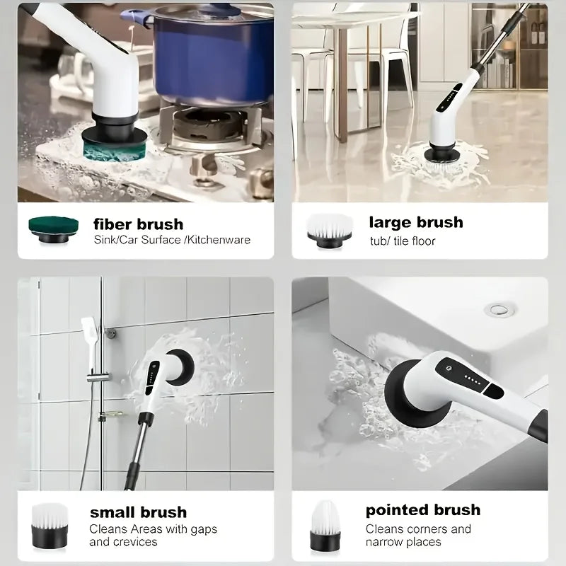 Cordless Electric Rotary Cleaning Brush with 9 Brush Heads - LED Power Display, IPX7 Waterproof, For Floors Cars Bathrooms