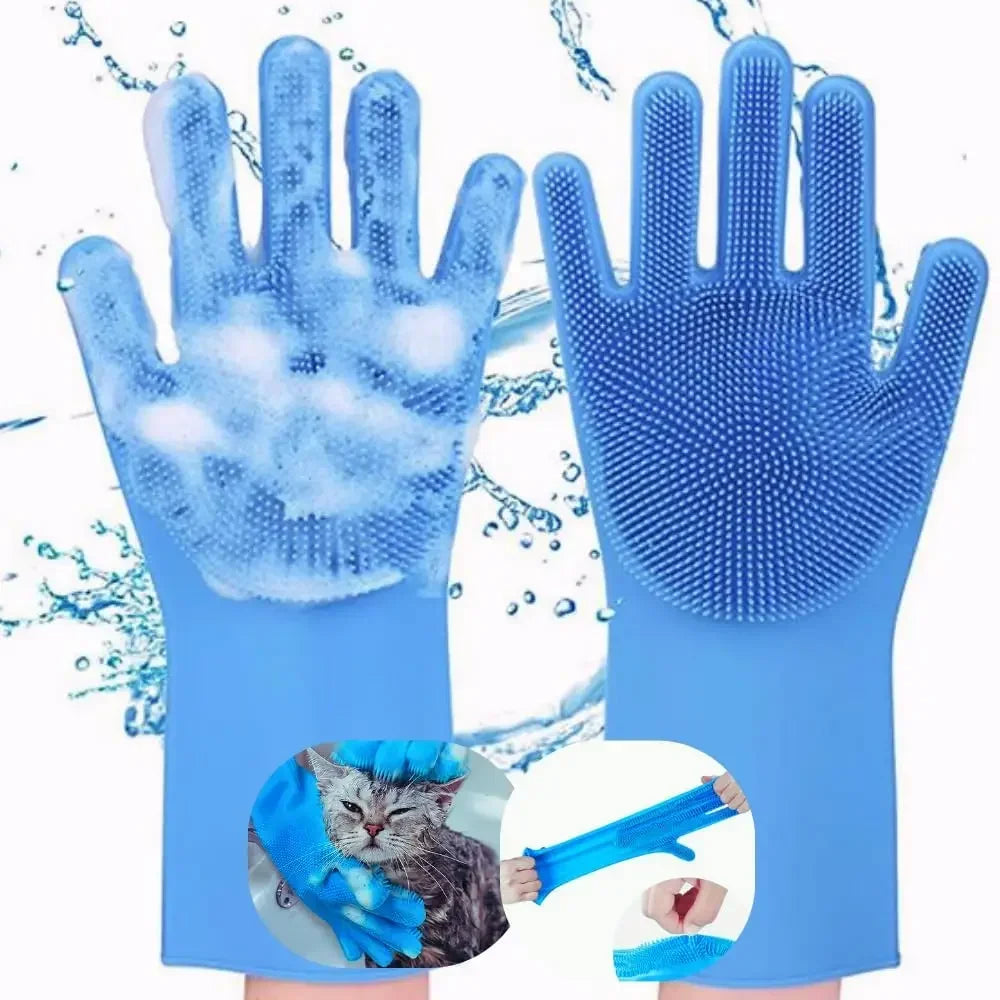 Pet Cleaning Gloves Bath Massage Hair Removal Gloves Silicone Hair Removal Comfortable Clean Anti-Bite Gloves Dog Bath Gloves