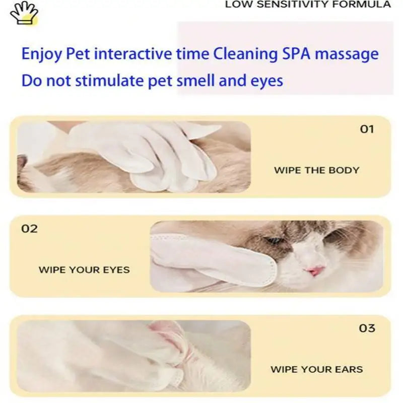 Pet Cleaning Gloves - Wash-Free Deodorising Wipes for Cats & Dogs